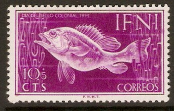 Ifni 1953 10c +5c Deep mauve - Fish and Jellyfish series. SG98.
