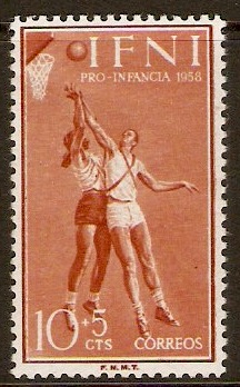 Ifni 1958 10c + 5c Orange-brown - Basketball. SG143.