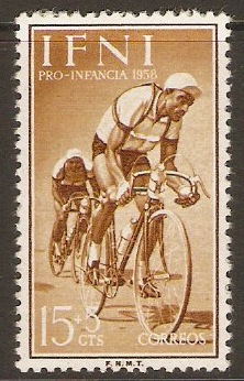 Ifni 1958 15c + 5c Yellow-brown - Cycling. SG144.