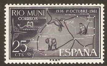 Rio Muni 1961 25c Franco Anniversary series. SG21.