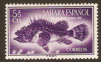 Spanish Sahara 1953 5c +5c Violet. SG105.