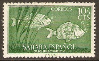 Spanish Sahara 1953 10c +5c Green. SG106.