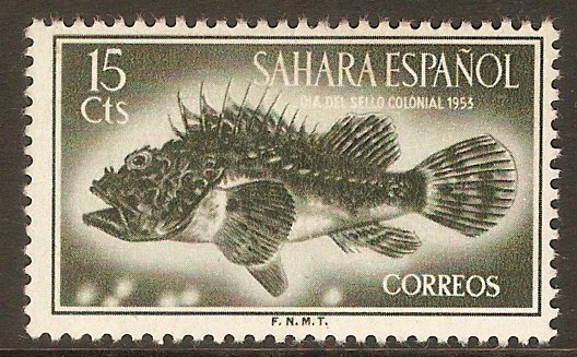 Spanish Sahara 1953 15c Bronze-green. SG107. - Click Image to Close