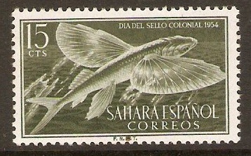 Spanish Sahara 1954 15c Bronze-grn - Colonial Stamp Day. SG115.