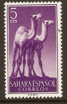 Spanish Sahara 1957 5c Deep lilac - Dromedaries. SG130.