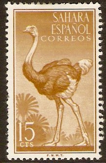 Spanish Sahara 1957 15c Brown-ochre - Ostrich. SG131.