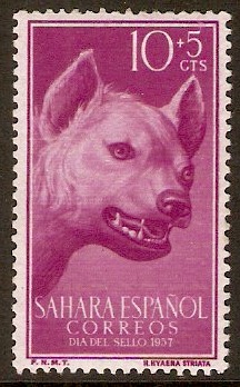Spanish Sahara 1957 10c +5c Reddish purple - Hyena. SG139.