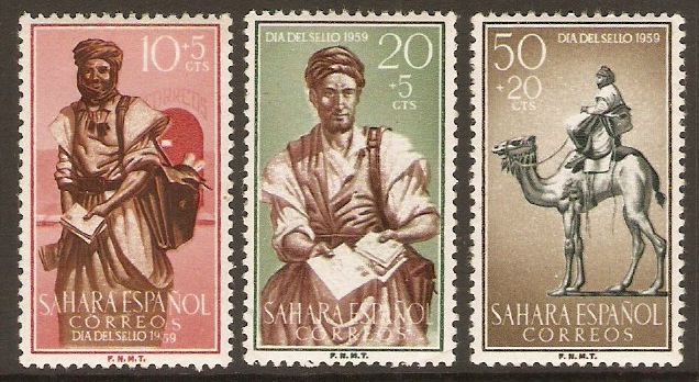 Spanish Sahara 1959 Colonial Day set - Postmen. SG166-SG168. - Click Image to Close