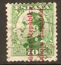 Spain 1931 10c Yellow-green - Continuous overprint series. SG689