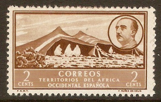 Spanish West Africa 1950 2c Yellow-brown. SG3.
