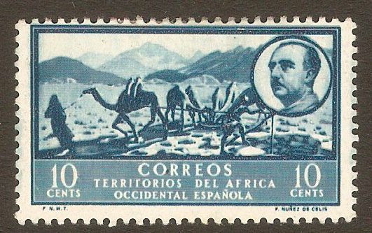 Spanish West Africa 1950 10c Turquoise-blue. SG5.