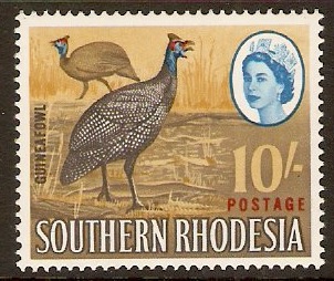Southern Rhodesia 1964 10s Helmet Guineafowl. SG104.