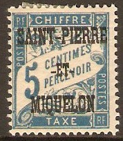 St Pierre et Miquelon 1925 5c Pale blue - Postage Due. SGD135.