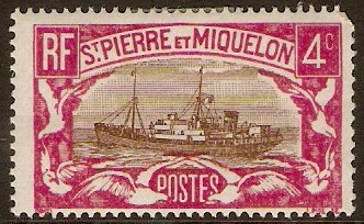 St Pierre et Miquelon 1932 4c Brown and carmine. SG141.