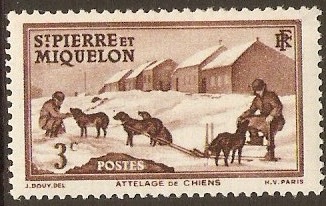 St Pierre et Miquelon 1938 3c Reddish brown - Dog Tm ser. SG176.
