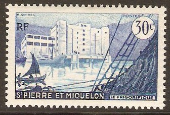St Pierre et Miquelon 1955 30c Refrigeration Plant. SG399.