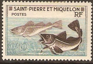 St Pierre et Miquelon 1955 40c Atlantic Cod. SG400.