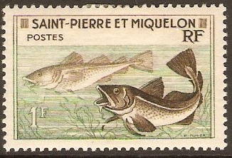 St Pierre et Miquelon 1955 1f Atlantic Cod. SG402.