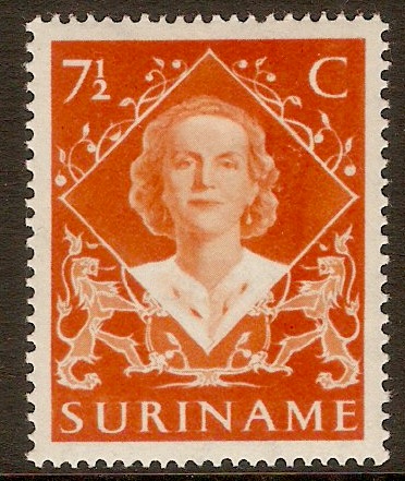 Surinam 1948 7c Red-orange - Accession series. SG374.