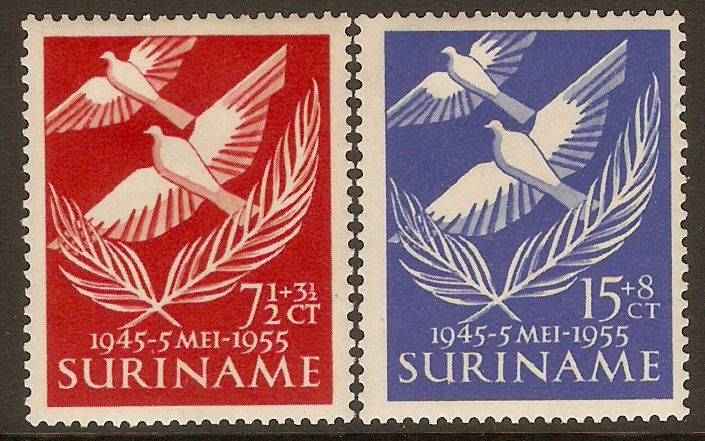 Surinam 1955 Liberation Anniversary set. SG428-SG429.