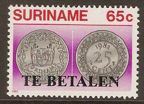 Surinam 1987 65c Postage Due overprint. SGD1326.