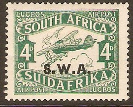 South West Africa 1930 4d Green Airmail stamp. SG72.