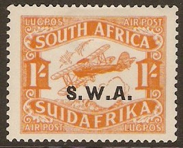 South West Africa 1930 1s Orange Airmail stamp. SG73.