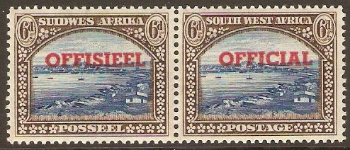 South West Africa 1951 6d Blue and brown Official Stamp. SGO27.