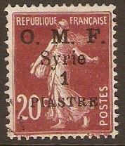 French Military Occ. 1921 1p on 20c Brown-lake. SG72.