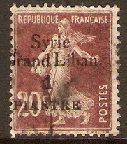 French Mandated Territory 1923 1p on 20c Chocolate. SG101.
