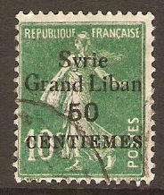 French Mandated Territory 1923 50c on 10c Green. SG99.