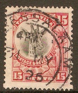 Tanganyika 1922 15c Carmine-red. SG76.