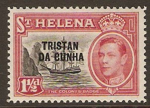 Tristan da Cunha 1952 1d Black and carmine. SG3.