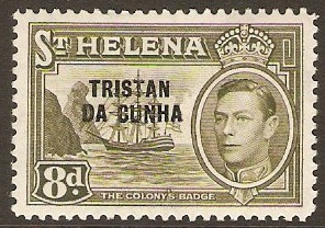 Tristan da Cunha 1952 8d Olive-green. SG8.