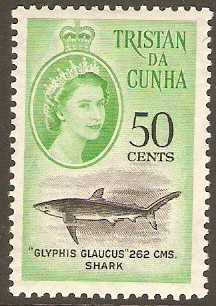 Tristan da Cunha 1961 50c Black and light emerald. SG53.