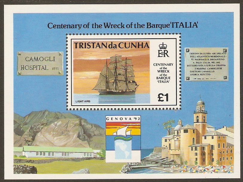 Tristan da Cunha 1992 Wreck Anniversary Sheet. SGMS538.