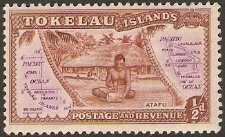 Tokelau Islands 1948 d Brown and purple. SG1.