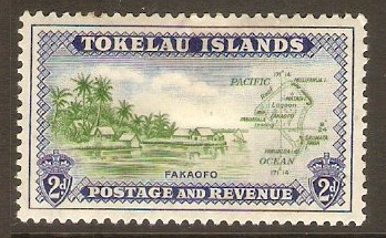 Tokelau Islands 1948 2d Green and blue. SG3.