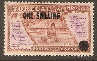 Tokelau Islands 1956 1s on d Surcharge stamp. SG5.