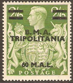 Tripolitania 1948 60l on 2s.6d Yellow-green. SGT11.