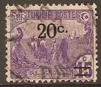 Tunisia 1923 20c on 15c Violet. SG101.