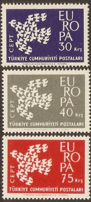 Turkey 1961 Europa Stamps. SG1960-SG1962.