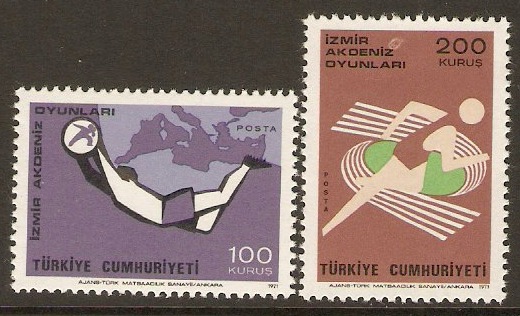Turkey 1971 Mediterranean Games Stamps Set. SG2390-SG2391.