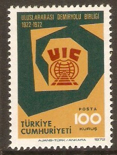 Turkey 1972 100k UIC Anniversary Stamp. SG2439.