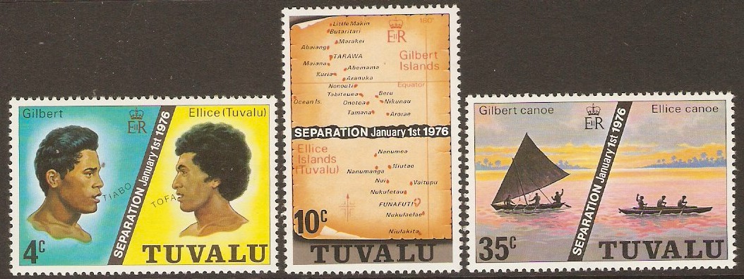 Tuvalu 1976 Islands Separation Stamps Set. SG1-SG3.