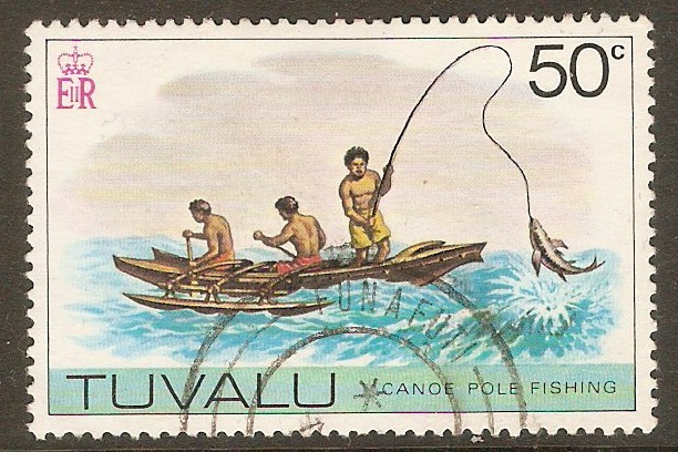 Tuvalu 1976 50c Canoe Pole Fishing. SG41.