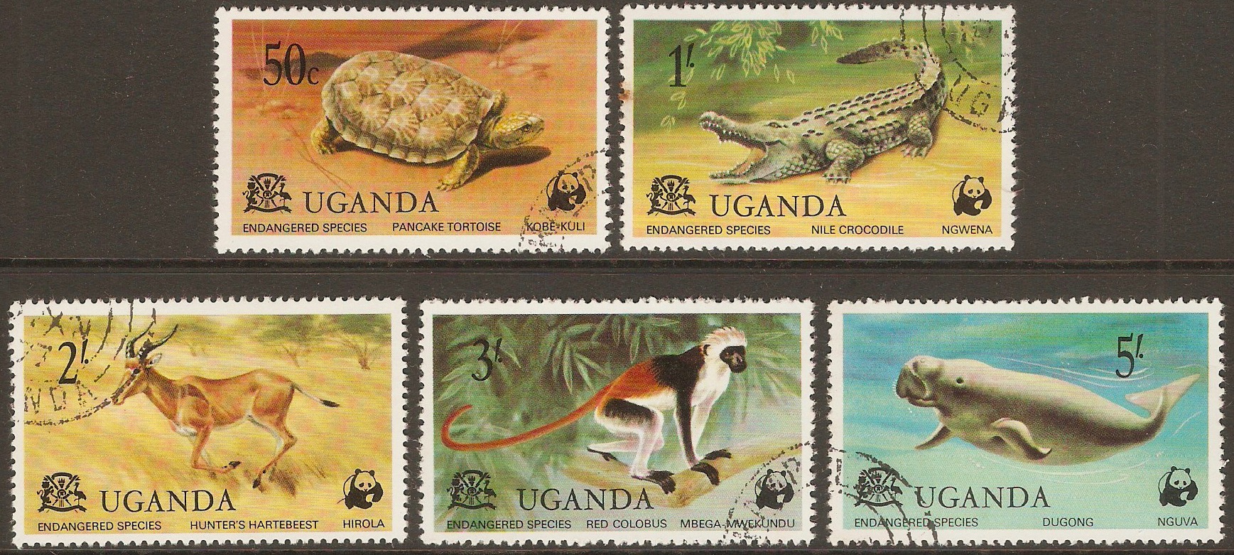 Uganda 1977 Endangered Species series. SG199-SG203.
