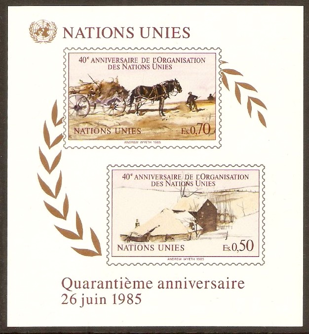 United Nations 1985 40th. Anniversary sheet. SGMSG137.