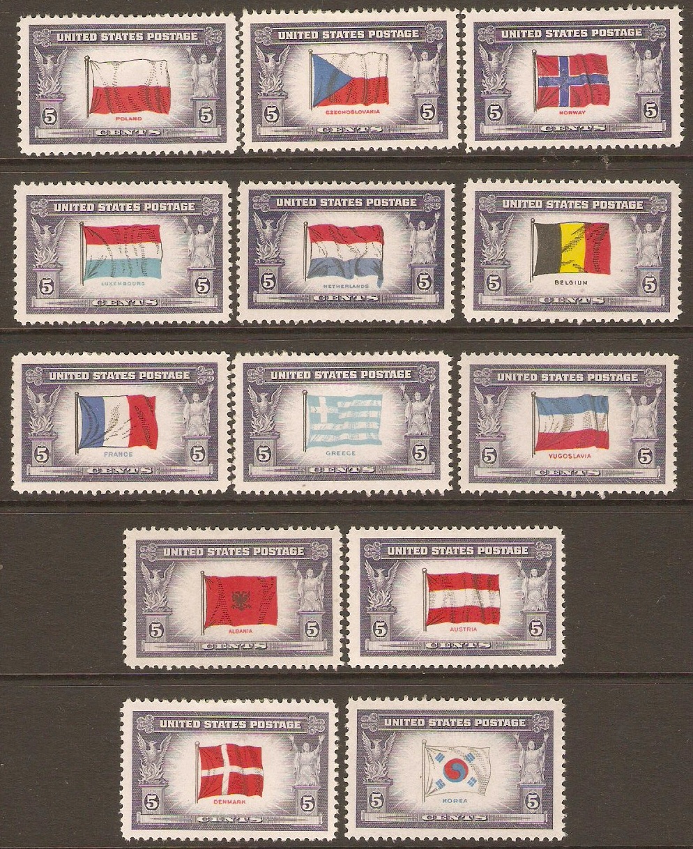 United States 1943 Flags of Oppressed Nations set. SG906-SG918.