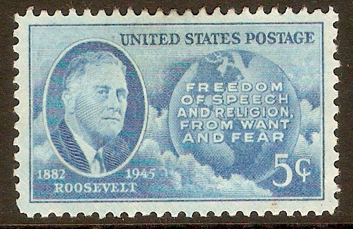 United States 1945 5c Roosevelt Commemoration series. SG929.
